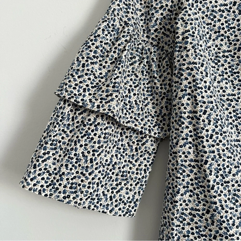 J. Crew Black and White Bell Sleeve Blouse